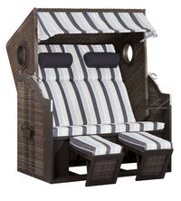 Strandkorb JONTE XL / mit extra breiter Sitzfläche / mit herausnehmbarer Kissenausstattung / Stoff: Streifen grau-beige-anthrazit