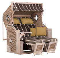 Strandkorb TAMMO XL / mit extra breiter Sitzfläche / mit herausnehmbarer Kissenausstattung / Stoff: Streifen braun-grau-anthrazit-cremeweiß / Rückholfeder möglich