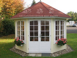 Pavillon Sondermodell CONSTANZE / in 40 mm Wandstärke / Durchmesser 3,67 m /  inklusive 4 Doppelflügelfenstern / inklusive Fußboden